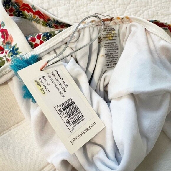 Johnny Was Crossback One Piece White Floral Swimsuit XS NWT - Picture 4 of 8